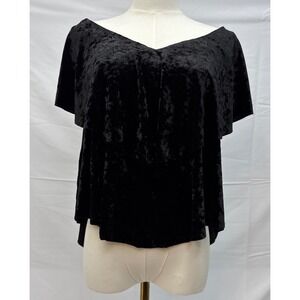 Black Crushed Velvet Open Back Top Pants Store Sz S Flutter Sleeve